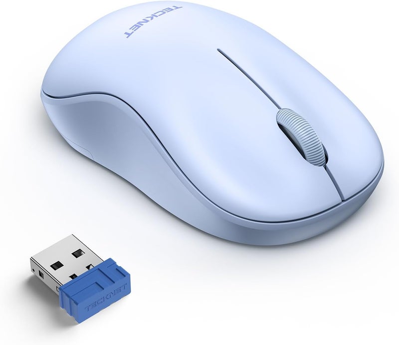 TECKNET Wireless Mouse for Laptop, 2.4G Silent Computer Mouse Quiet Click with 5 DPI Levels,Contoured Grip,Small Portable 30 Months Battery Cordless Mice for PC, Chromebook, Mac - Light Blue - Image 1